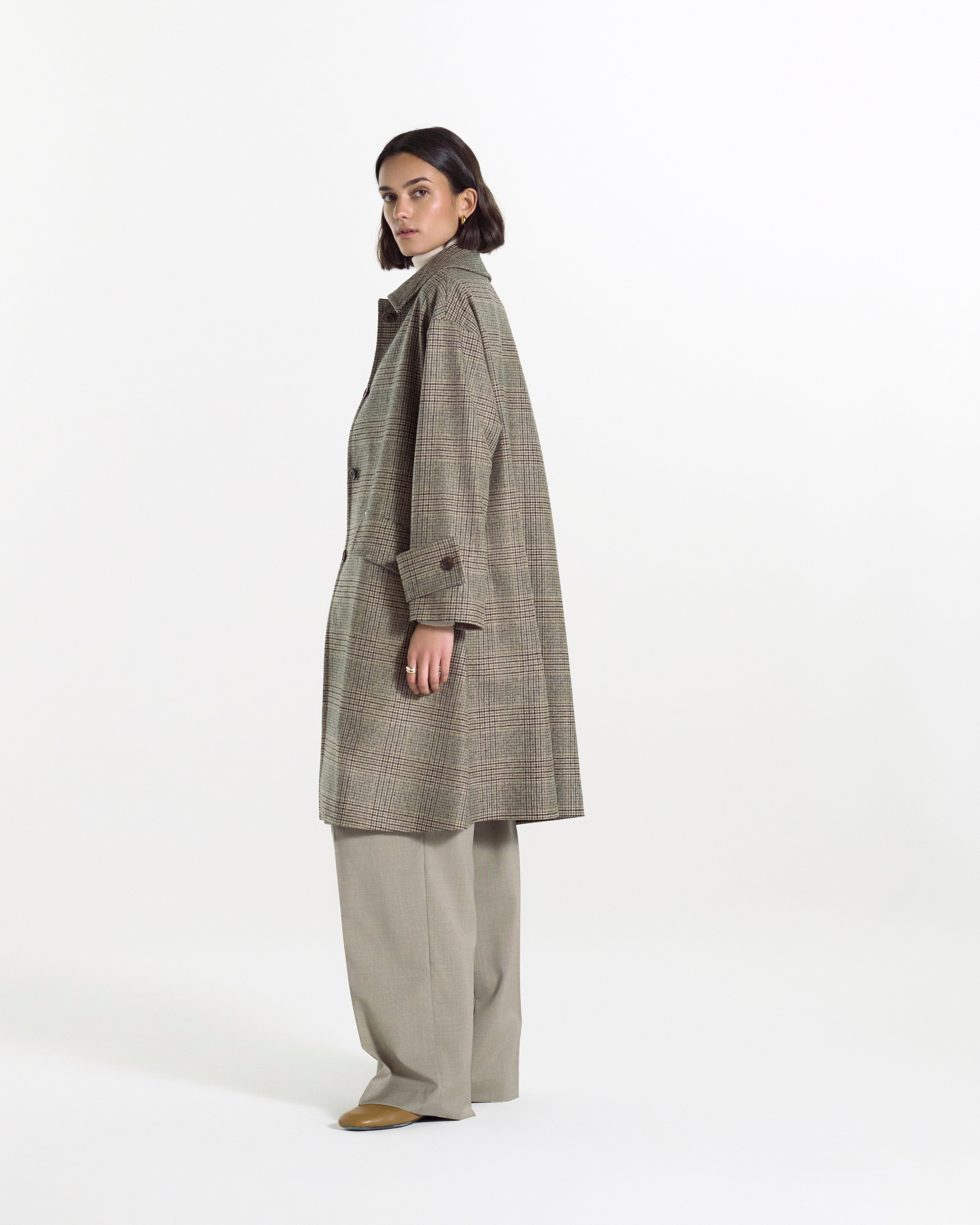 Humbie Slim Long Wool Glencheck Coat