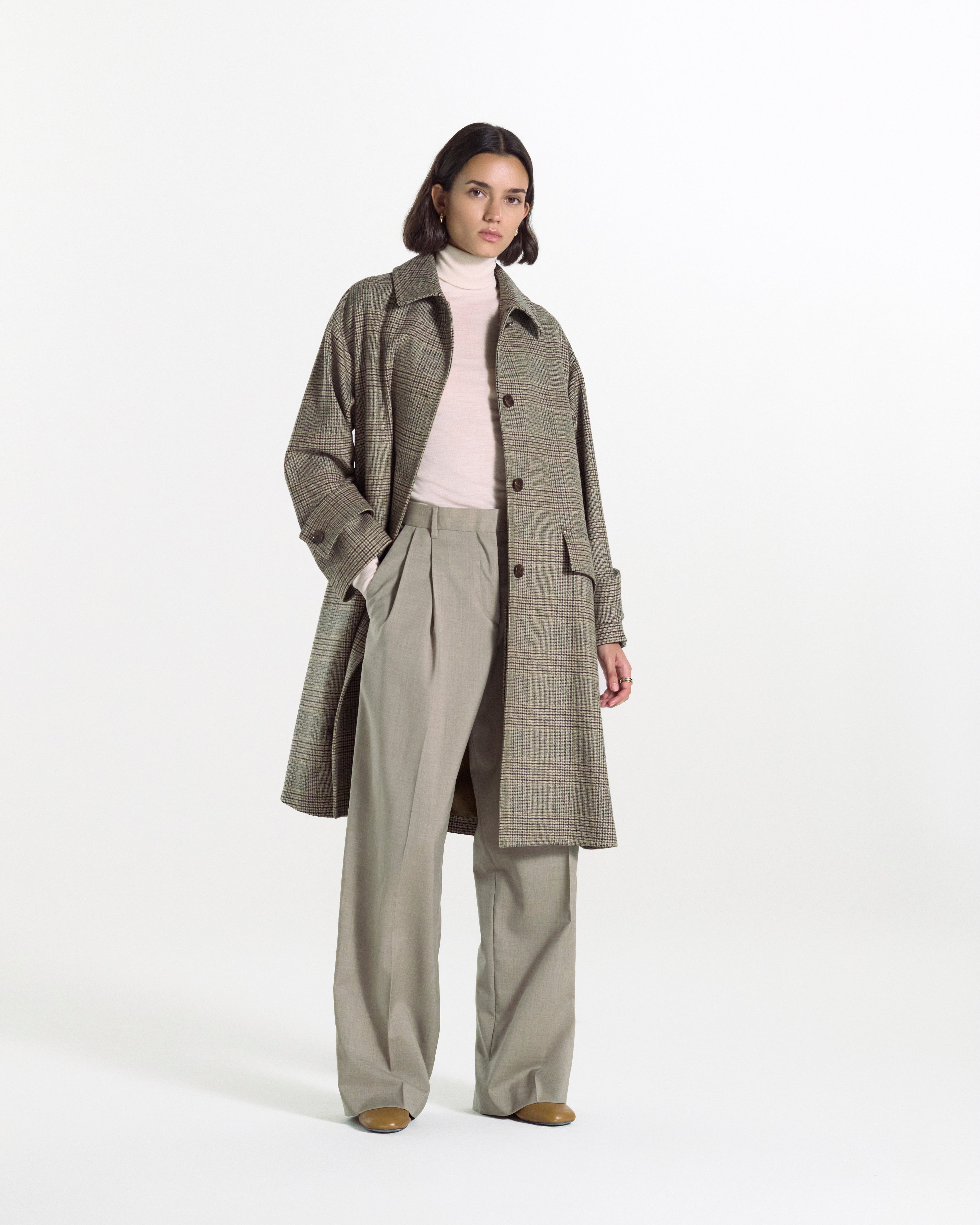 Humbie Slim Long Wool Glencheck Coat