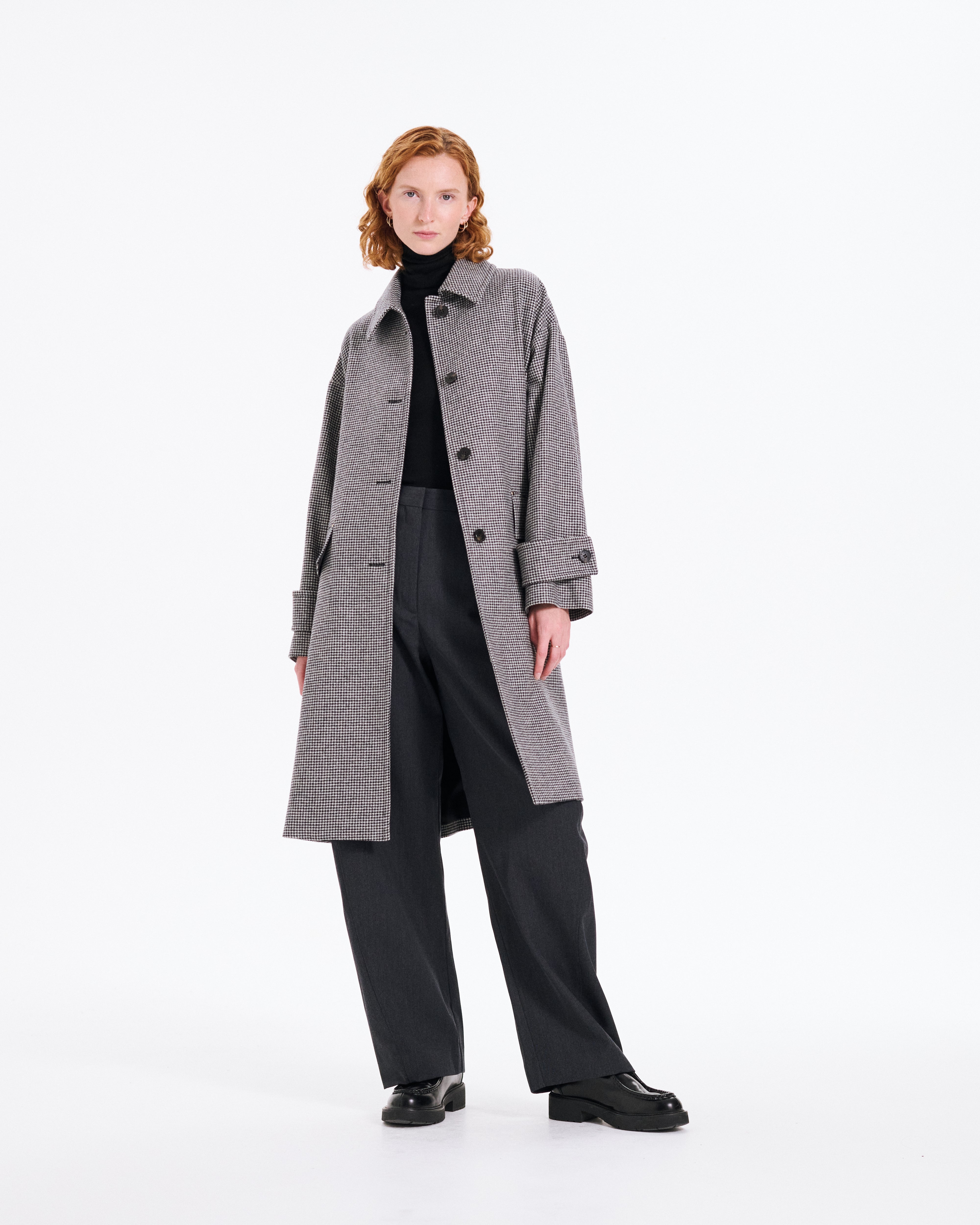 Humbie Slim Long Wool Houndstooth Coat