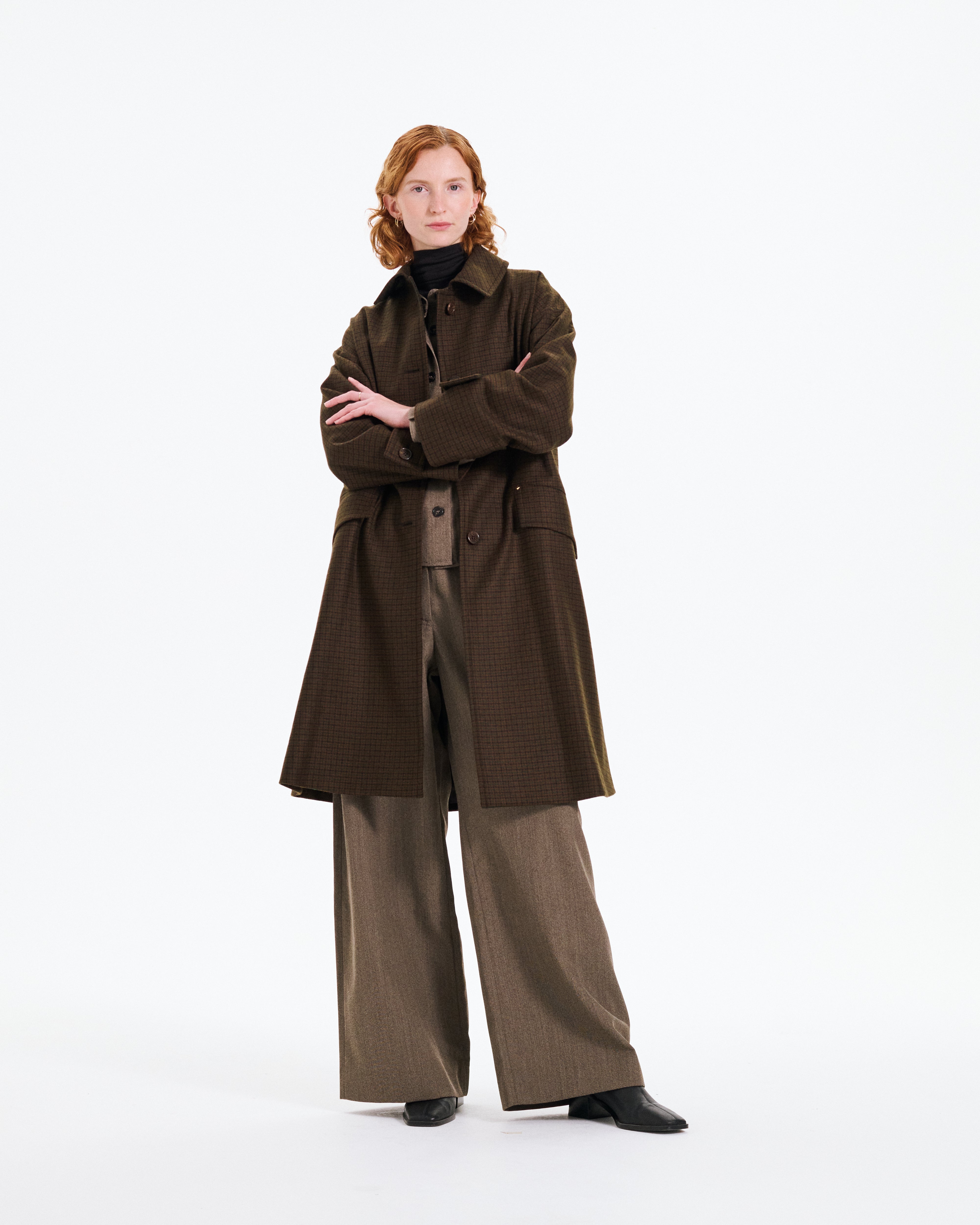 Humbie Slim Long Wool Houndstooth Coat