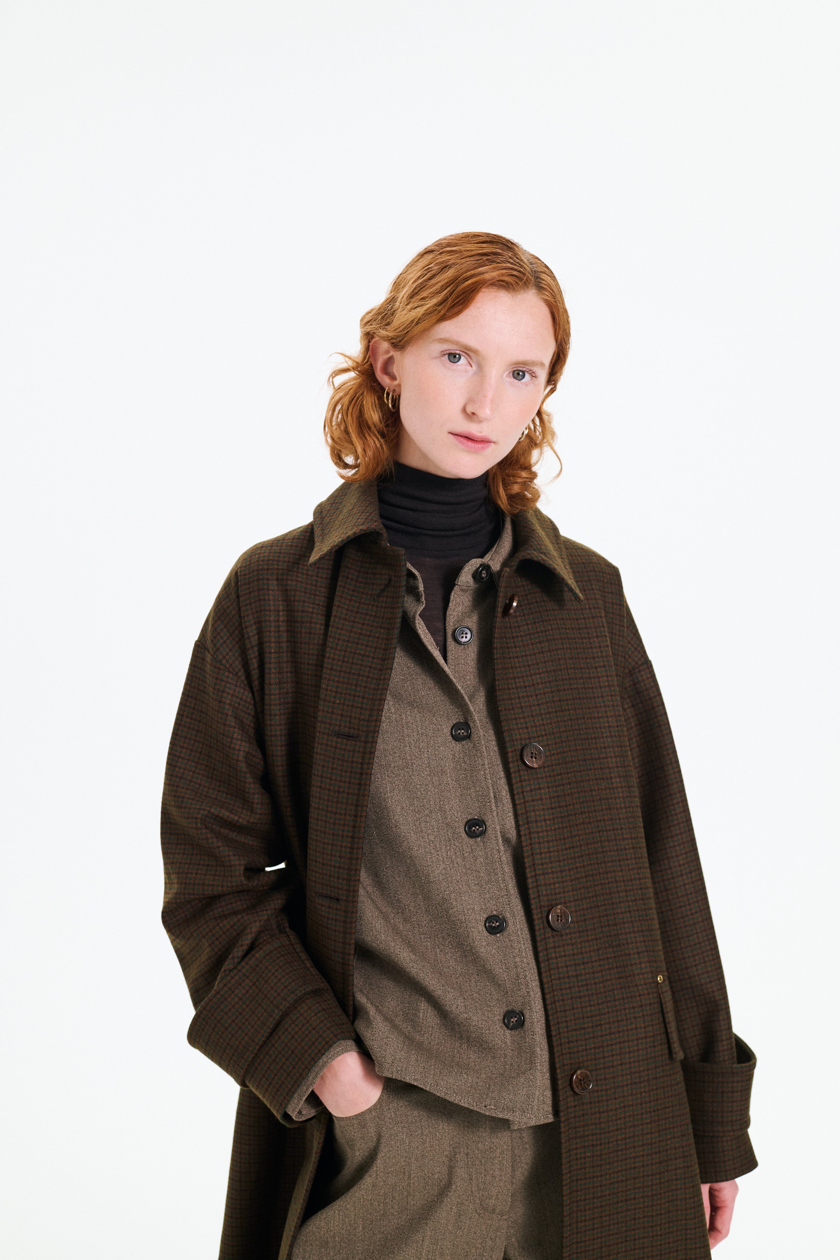 Humbie Slim Long Wool Houndstooth Coat