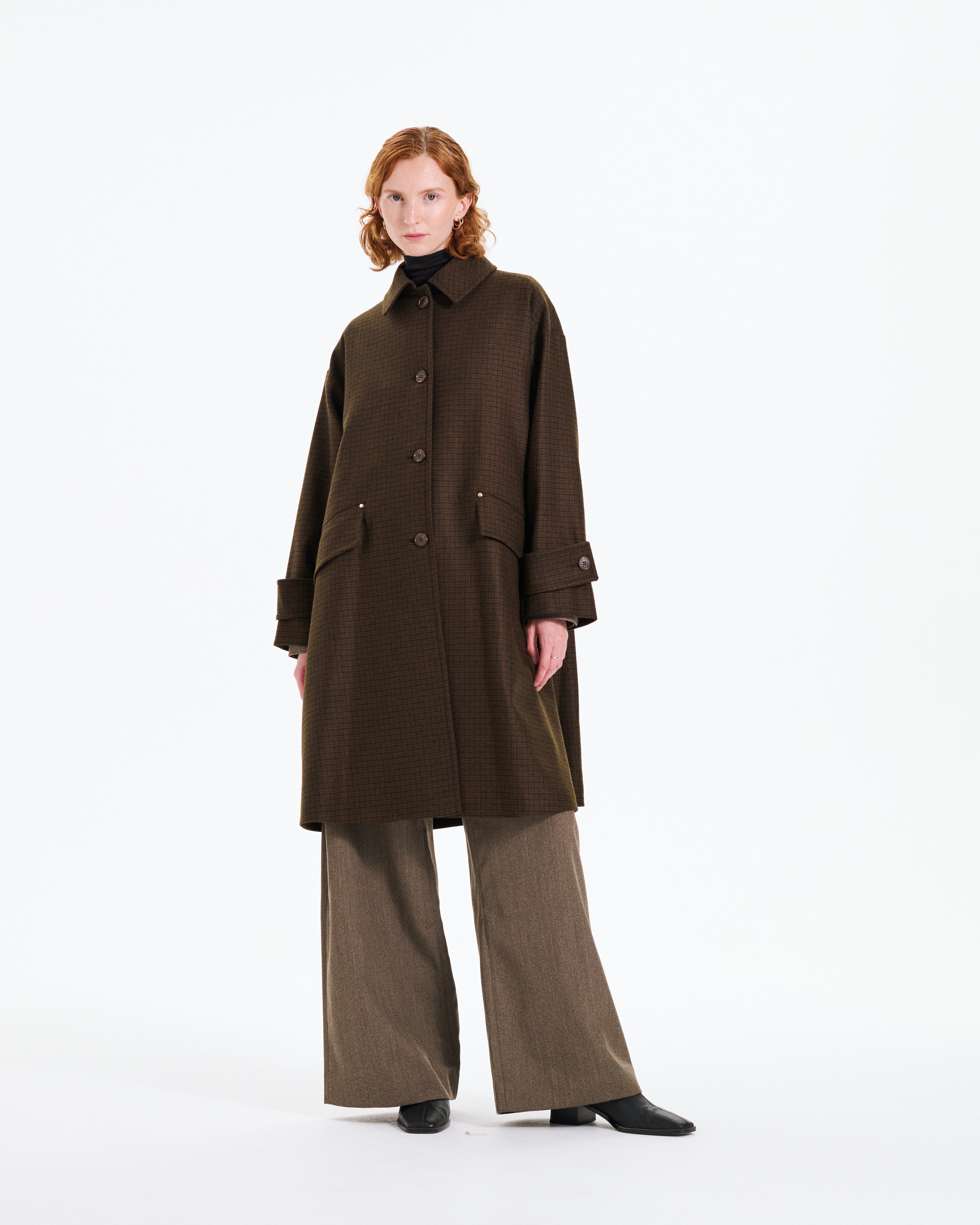 Humbie Slim Long Wool Houndstooth Coat