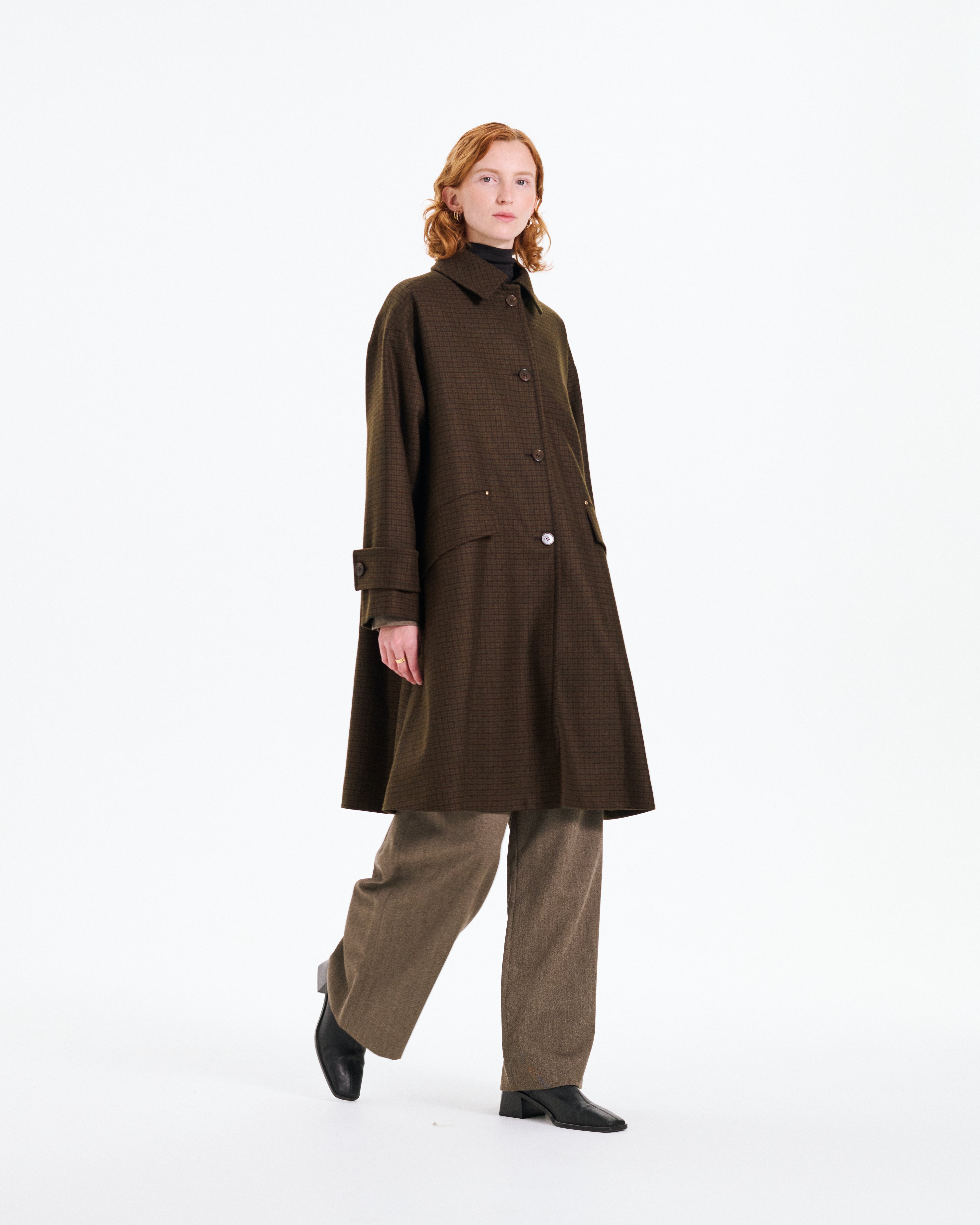 Humbie Slim Long Wool Houndstooth Coat