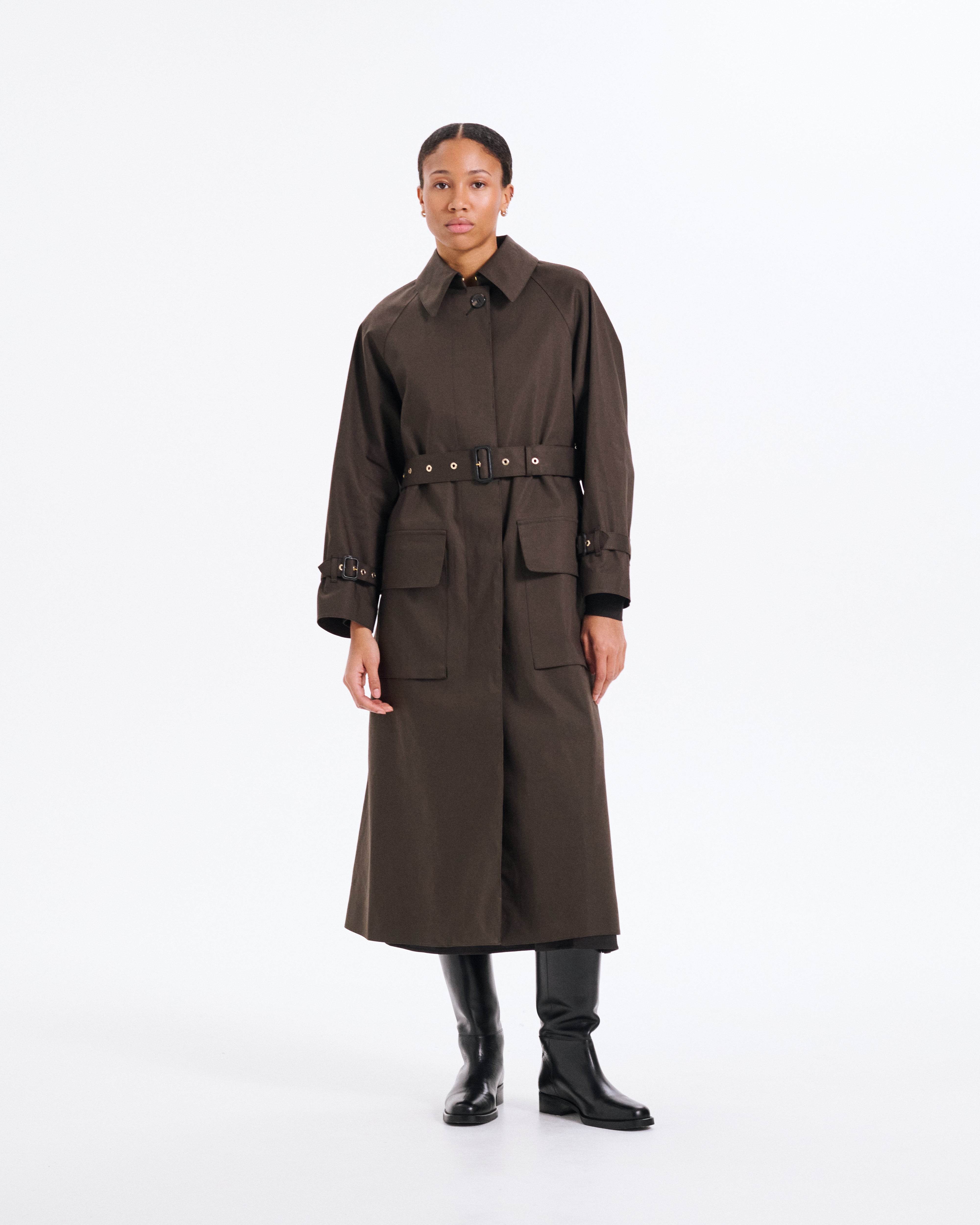 Kelvin Raintec Single Breasted Trench Coat Chocolate