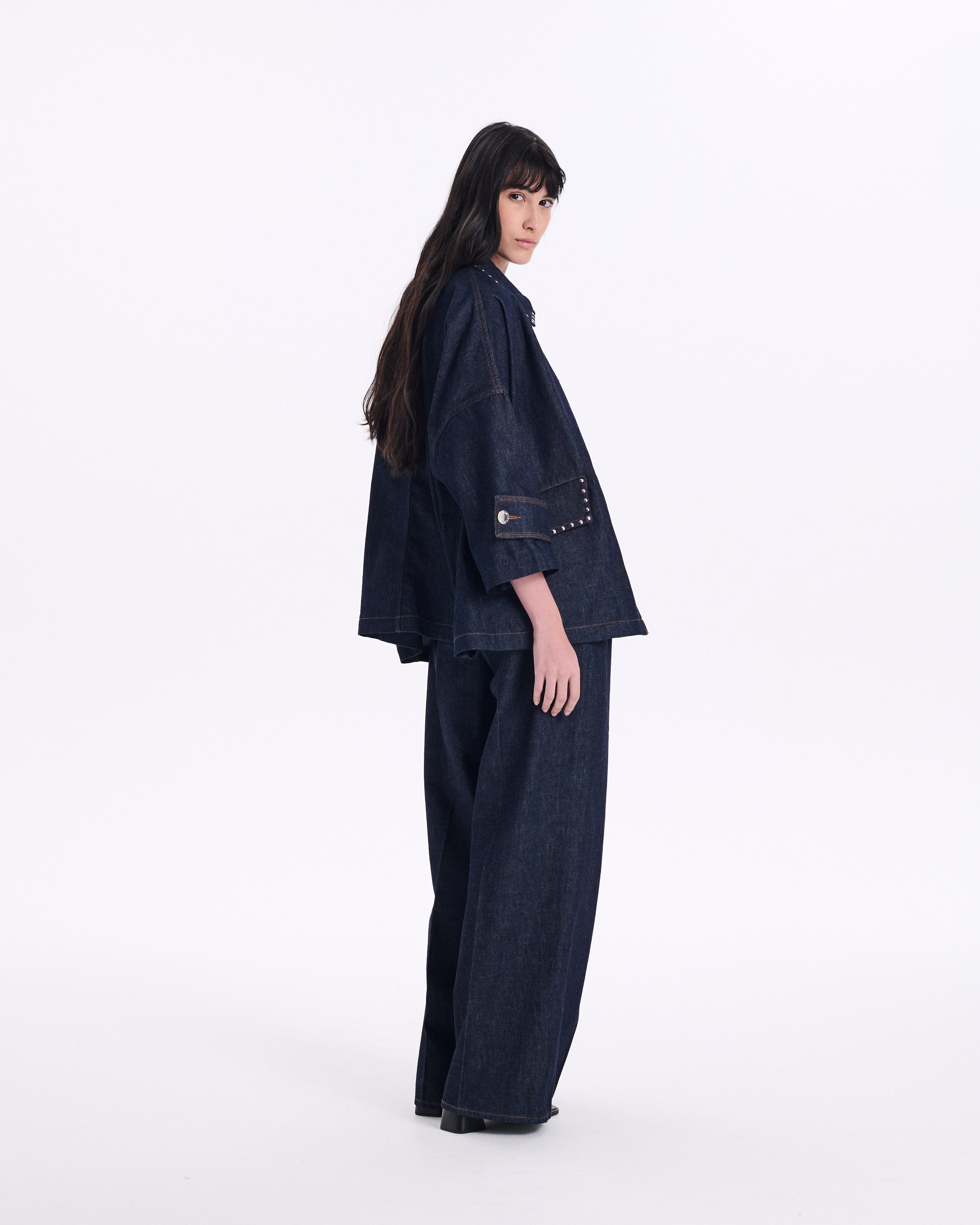 Humbie Cropped Sleeve Studded Denim Jacket