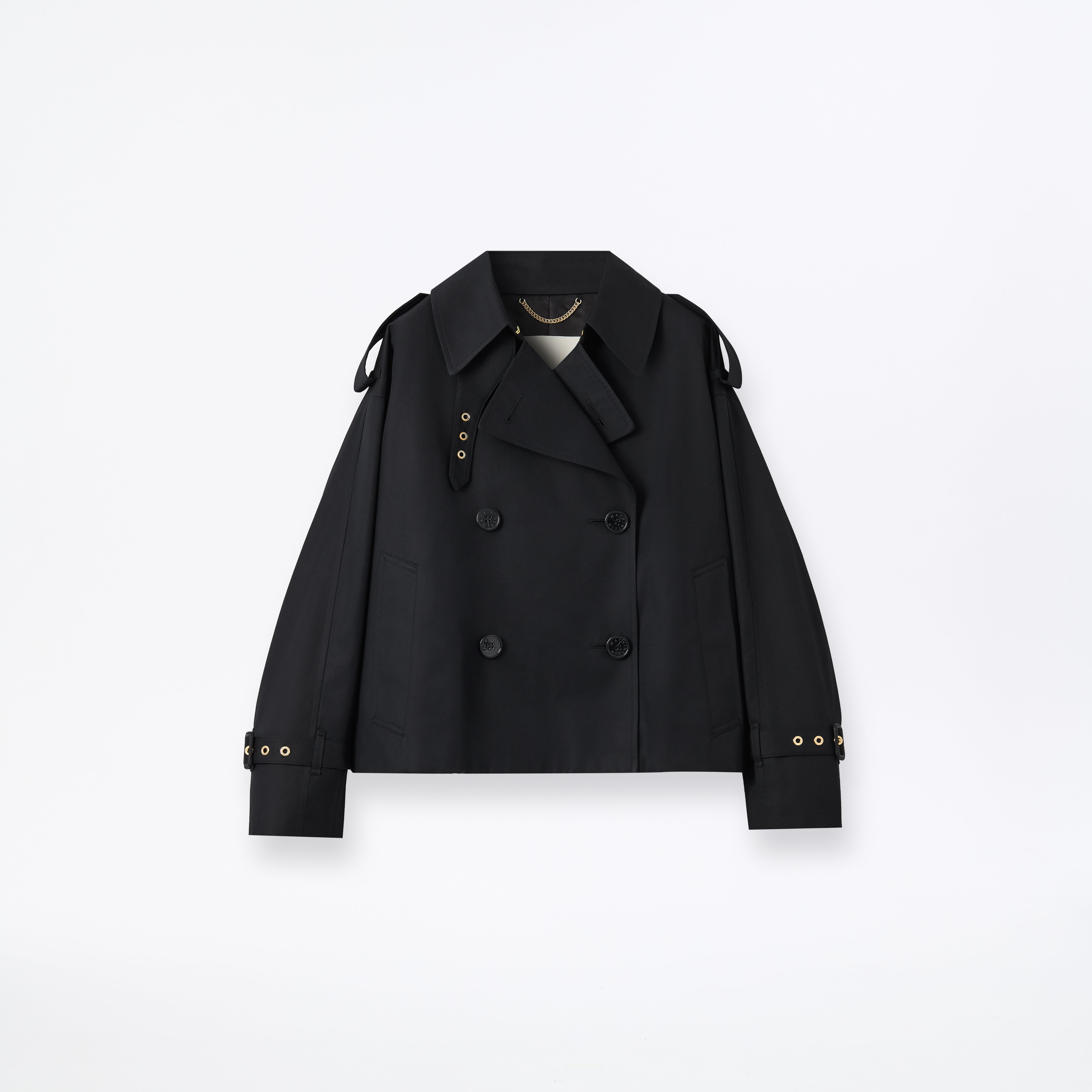 Eyemouth Gabardine Double Breasted Short Trench Coat - CL Black