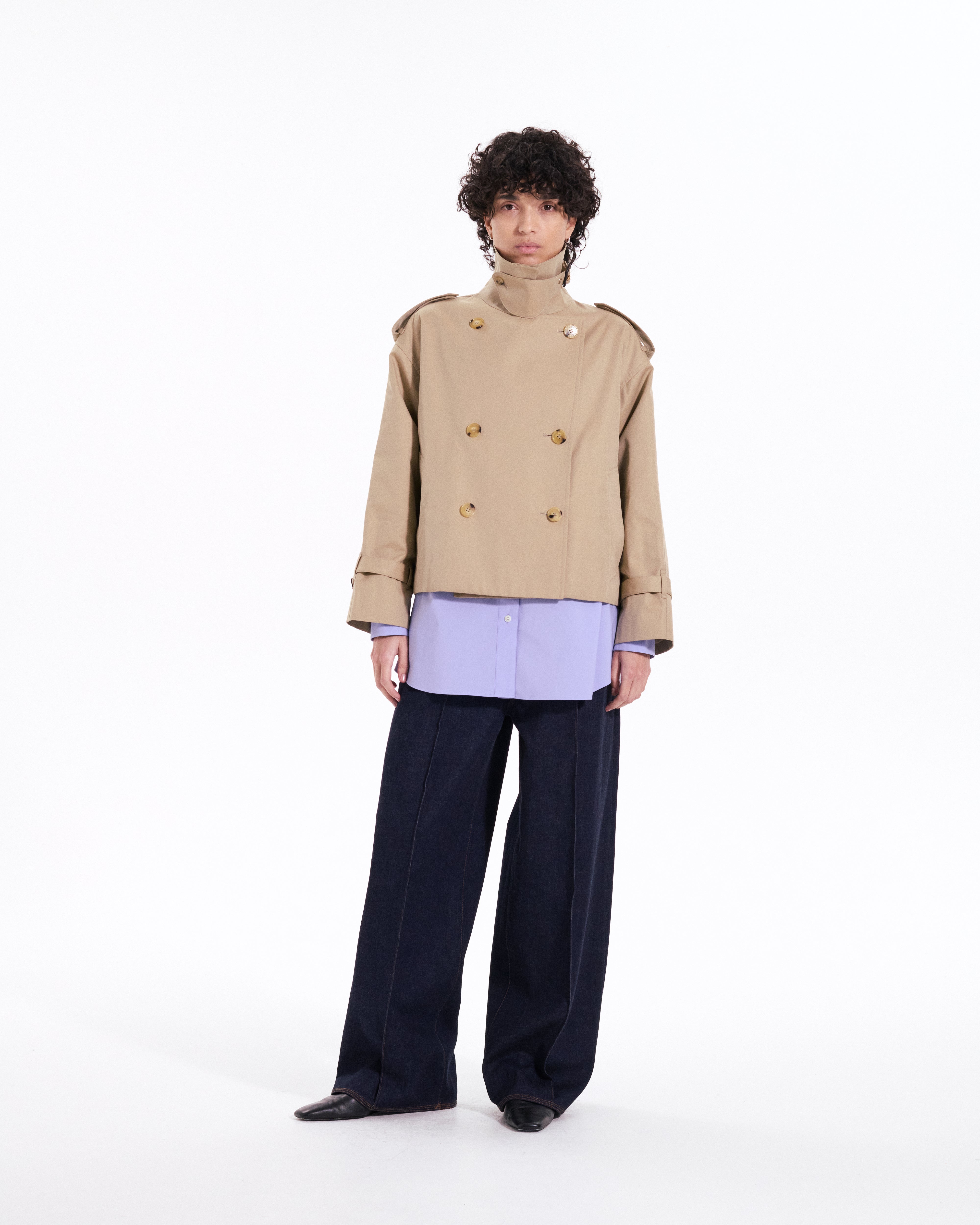 Eyemouth Gabardine Double Breasted Short Trench Coat