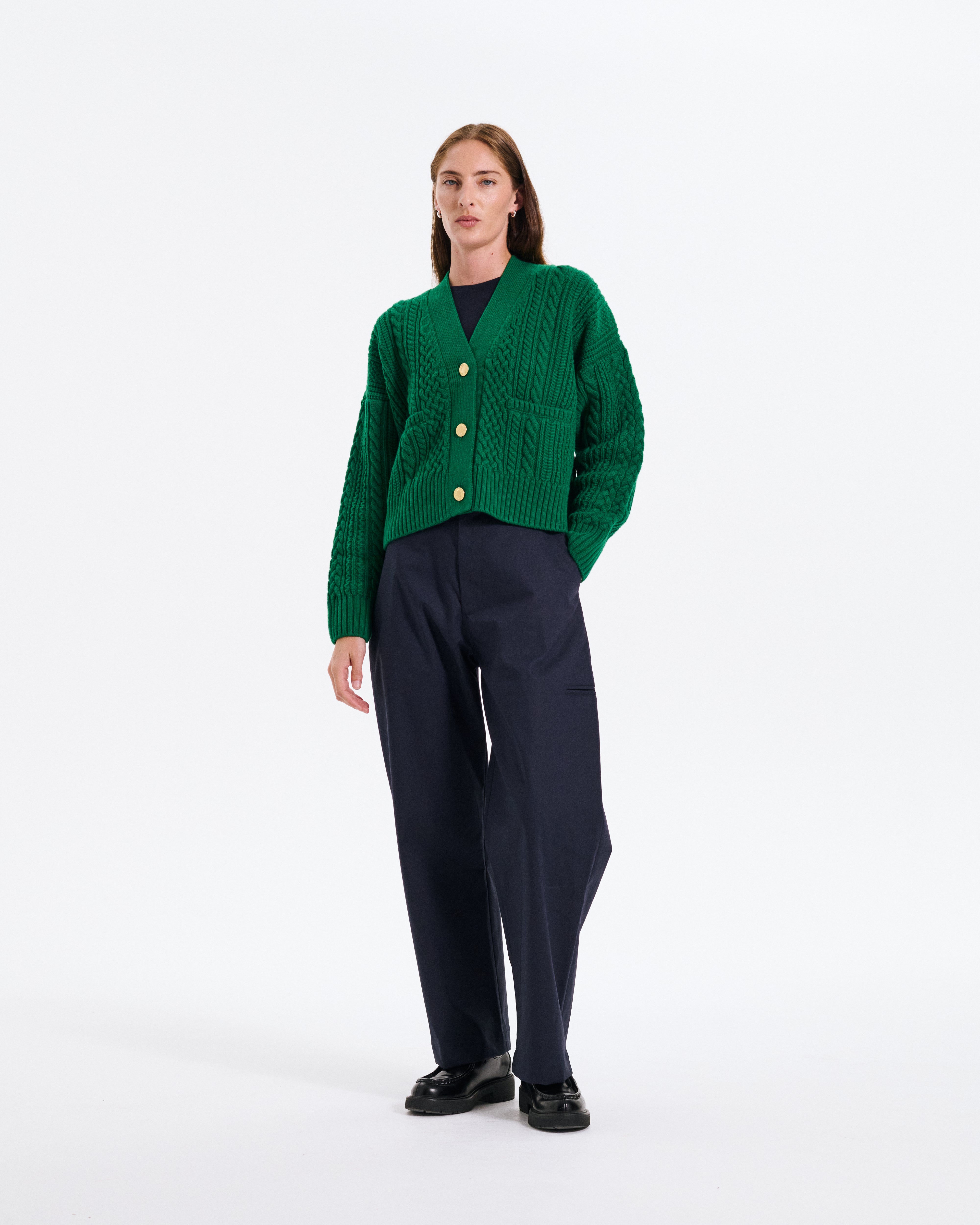 Cable Cardigan Green
