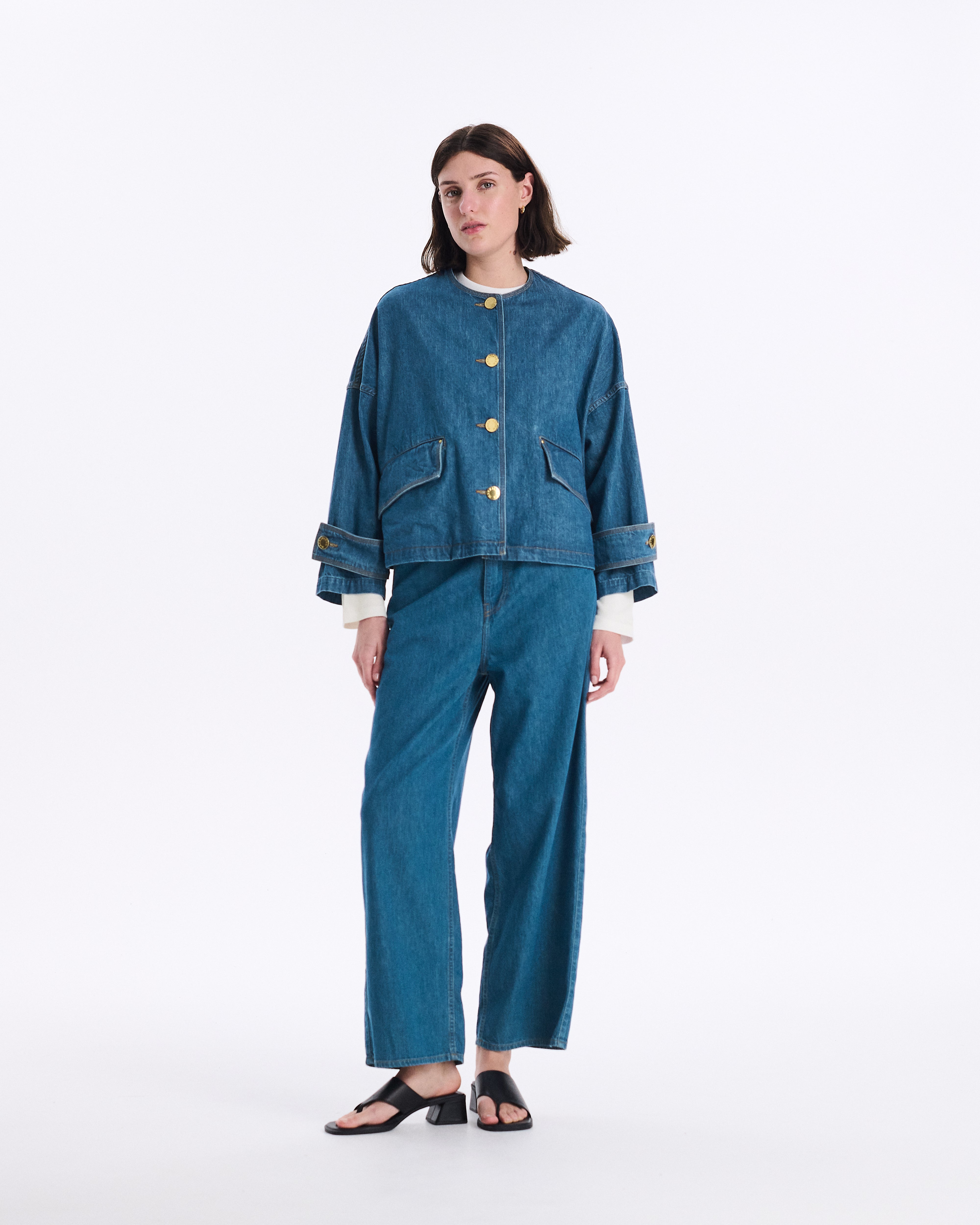 Women's Humbie Collarless Denim Jacket – Mackintosh