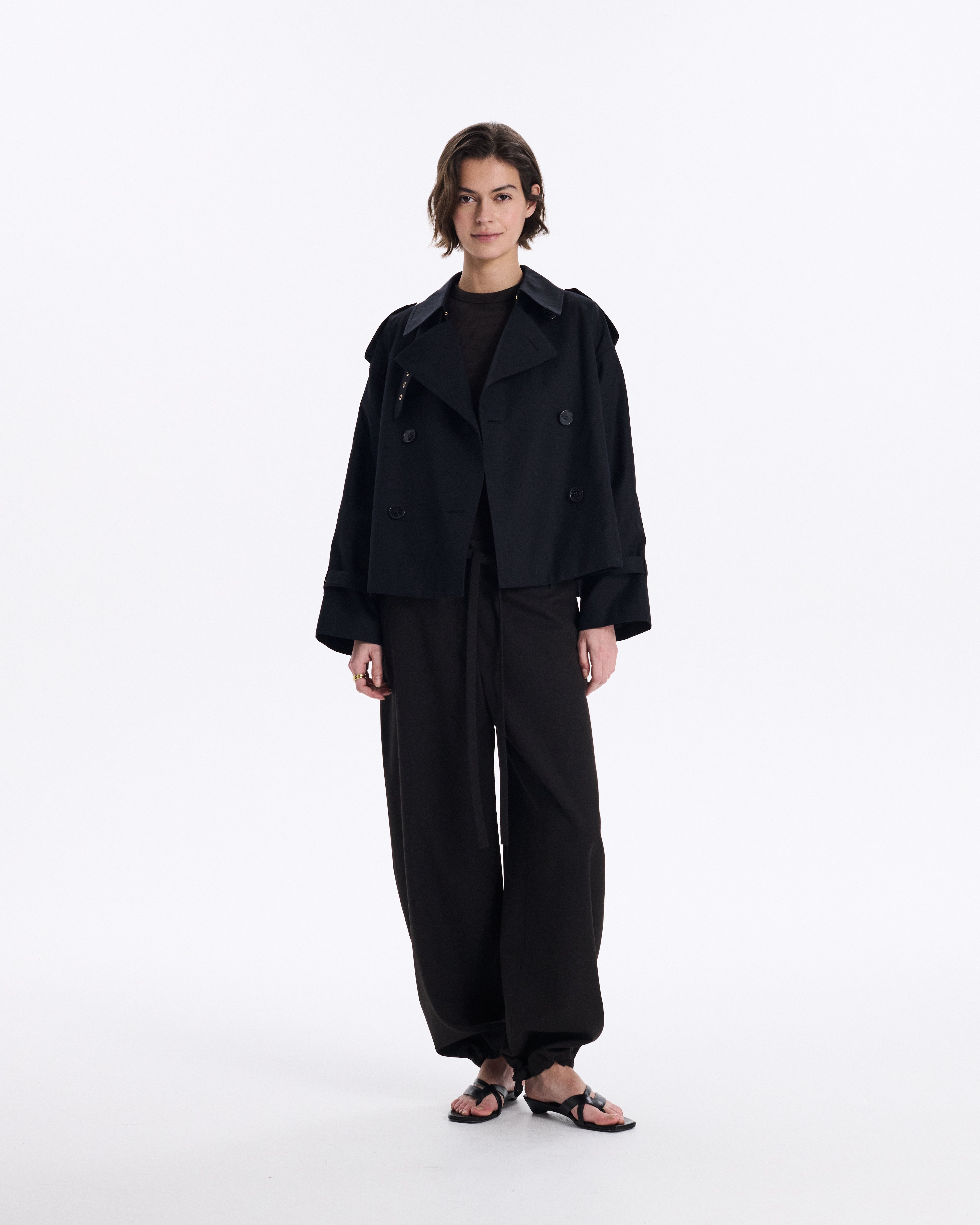 Eyemouth Gabardine Double Breasted Short Trench Coat