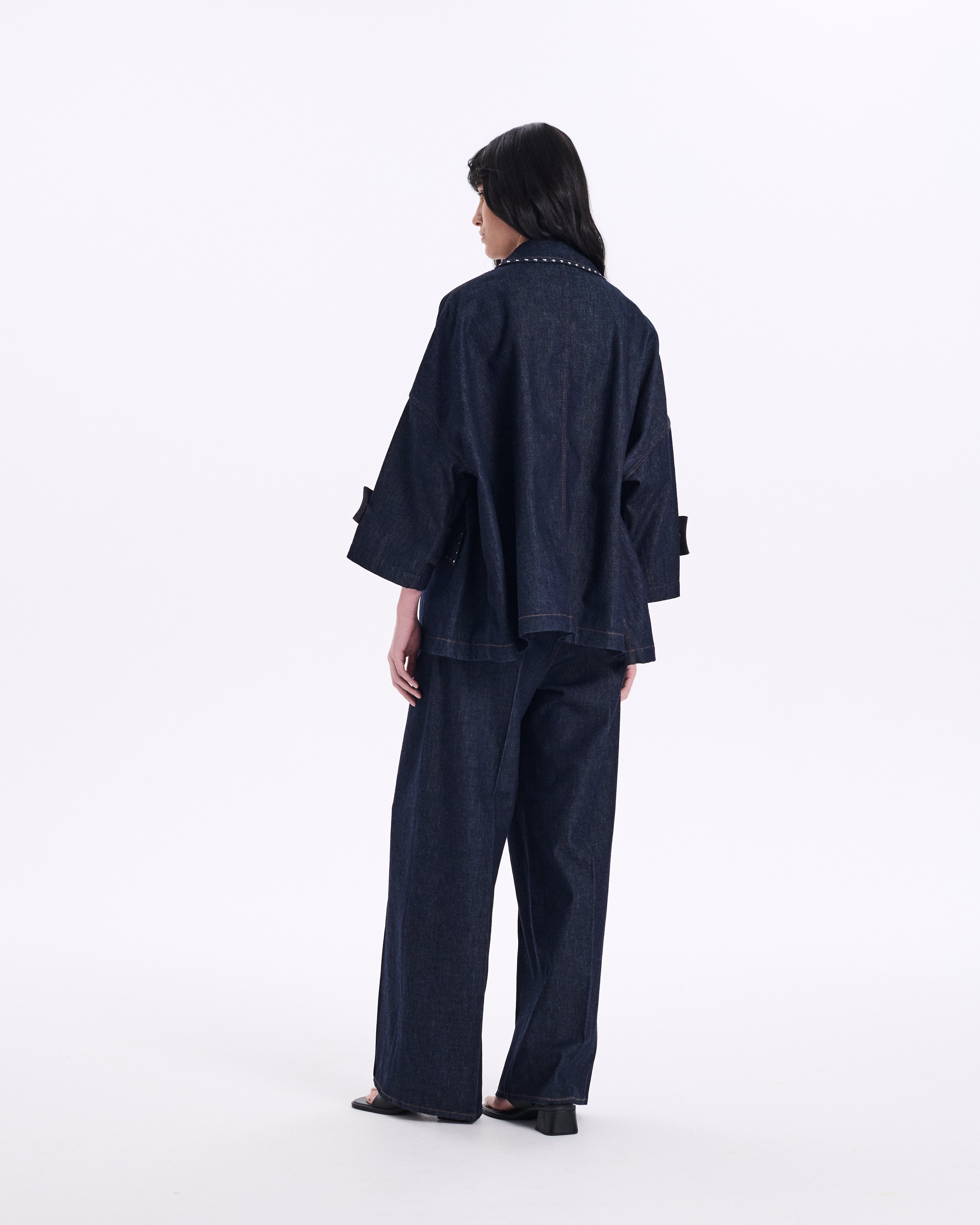 Humbie Cropped Sleeve Studded Denim Jacket