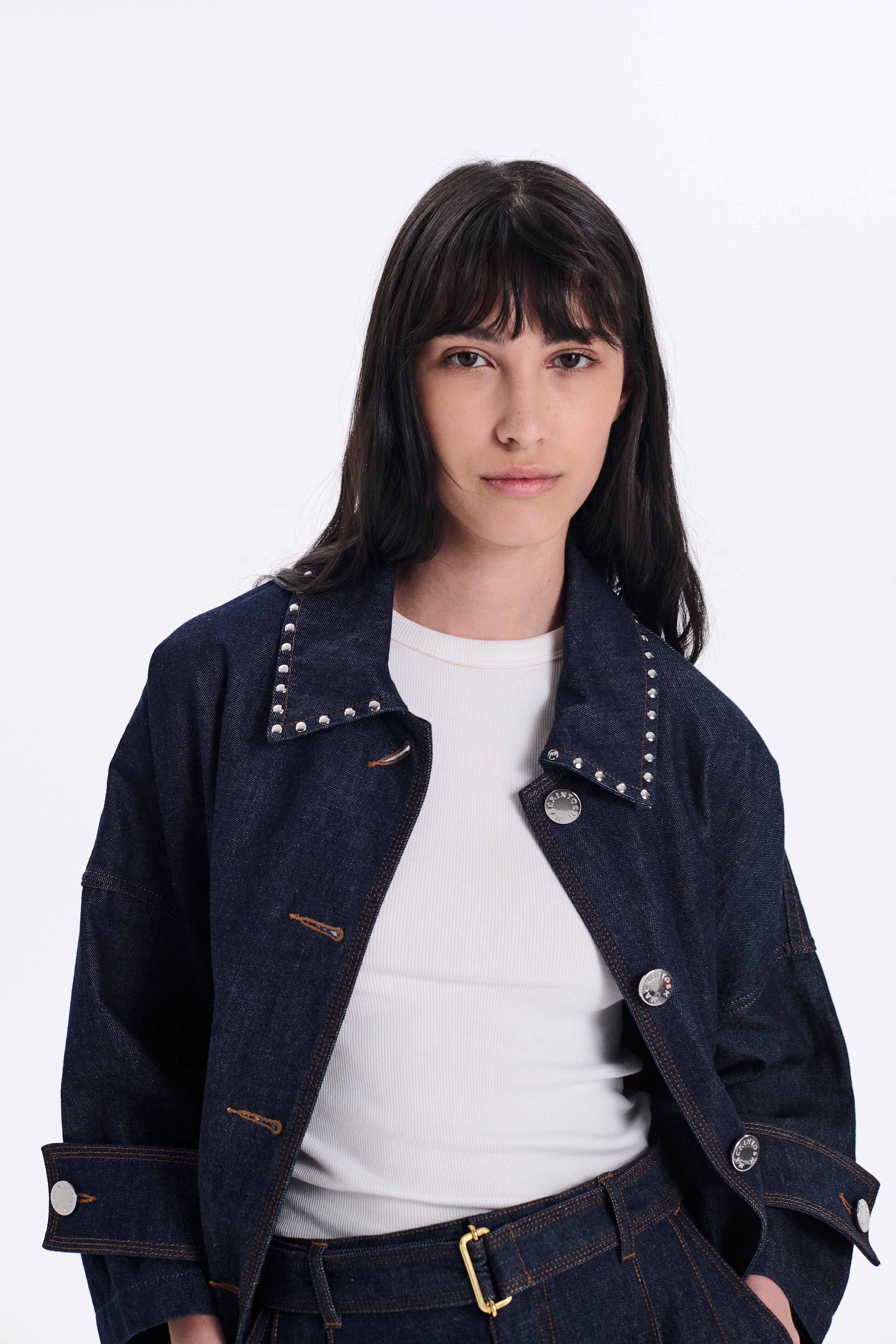 Women's Humbie Cropped Sleeve Studded Denim Jacket – Mackintosh