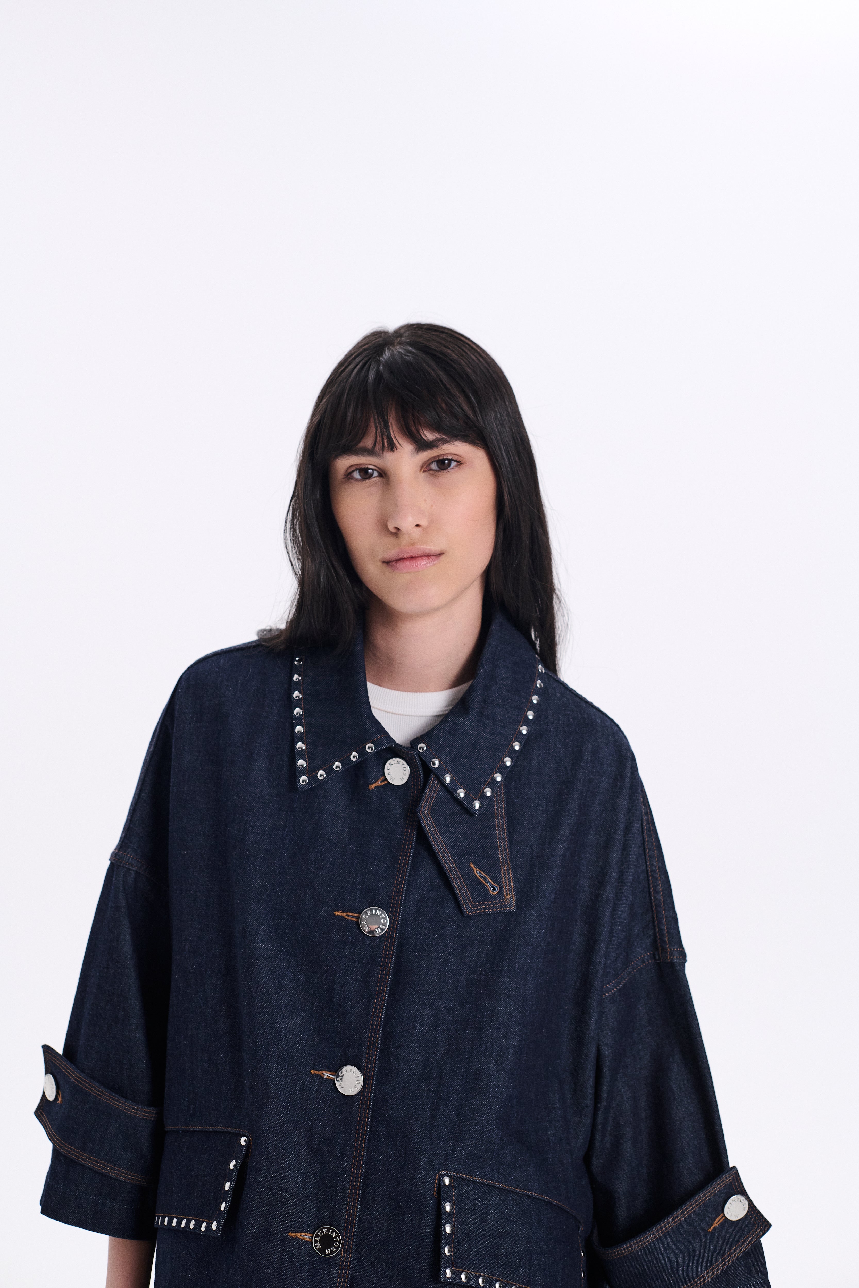 Women's Humbie Cropped Sleeve Studded Denim Jacket – Mackintosh