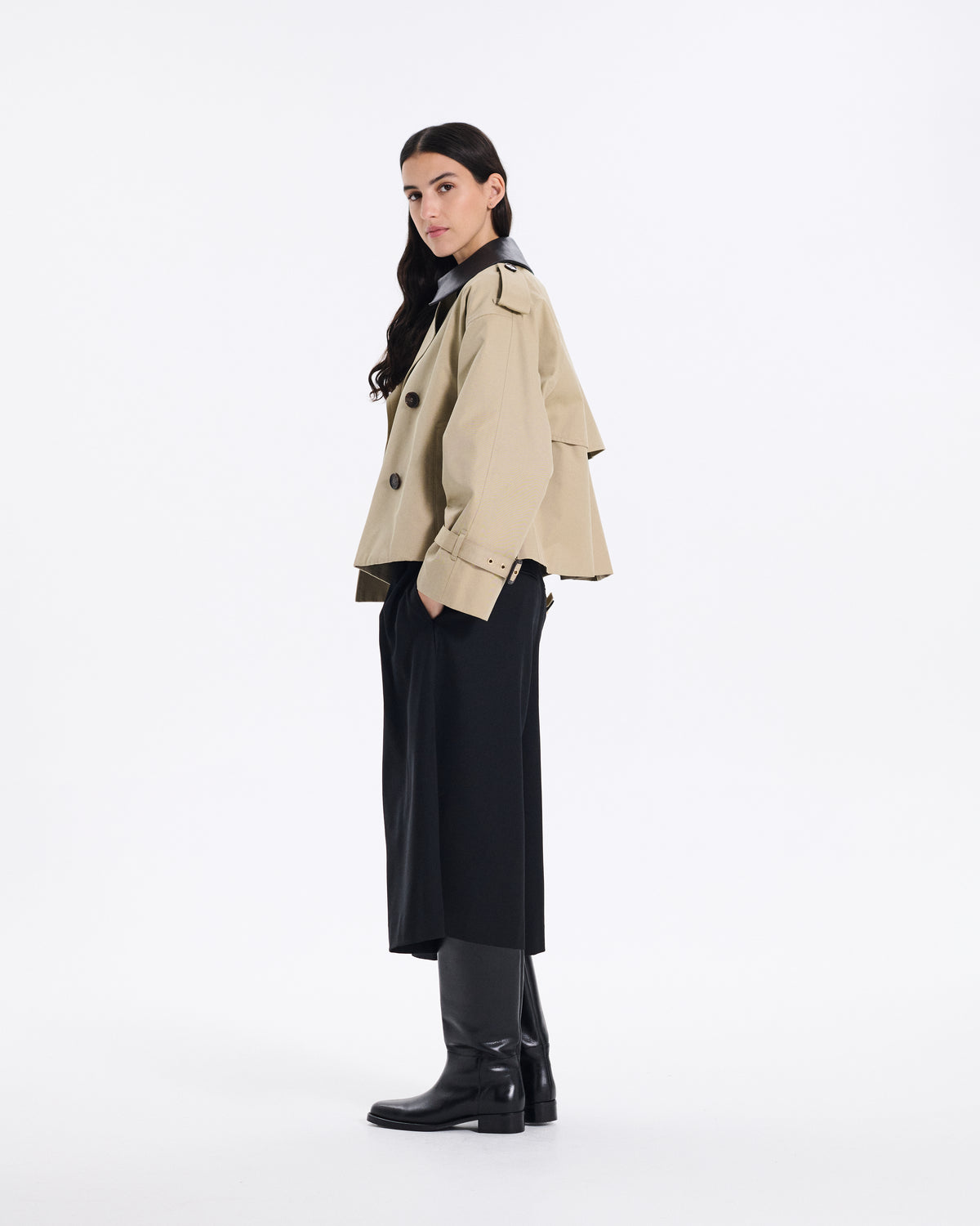 Eyemouth Gabardine Double Breasted Short Trench Coat