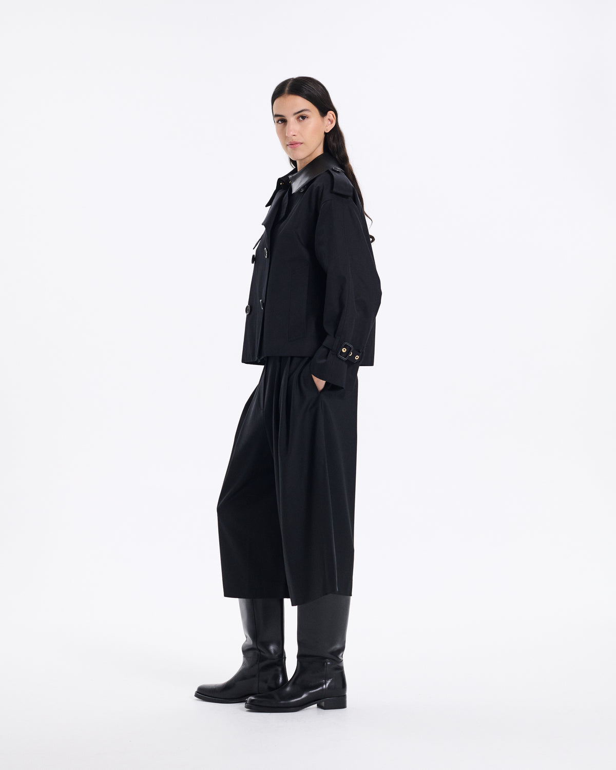 Eyemouth Gabardine Double Breasted Short Trench Coat
