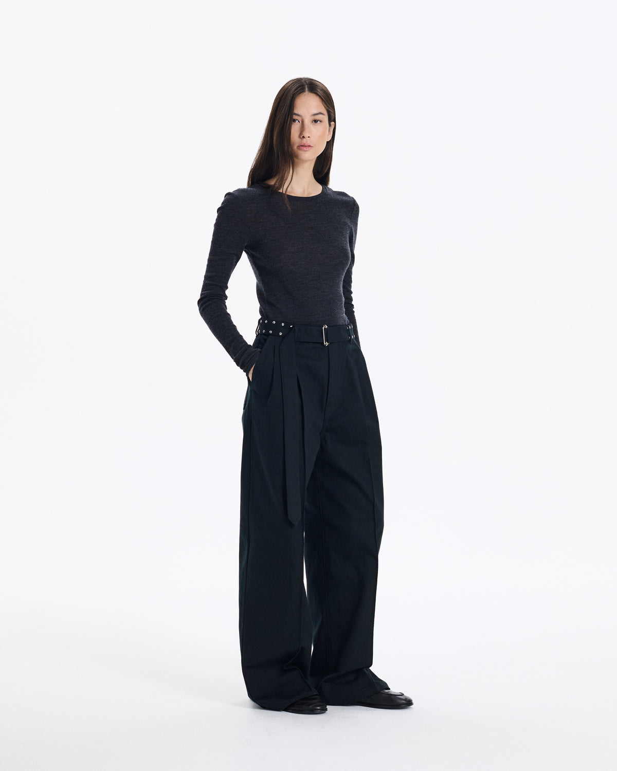 Polmood Denim Pleated Trousers