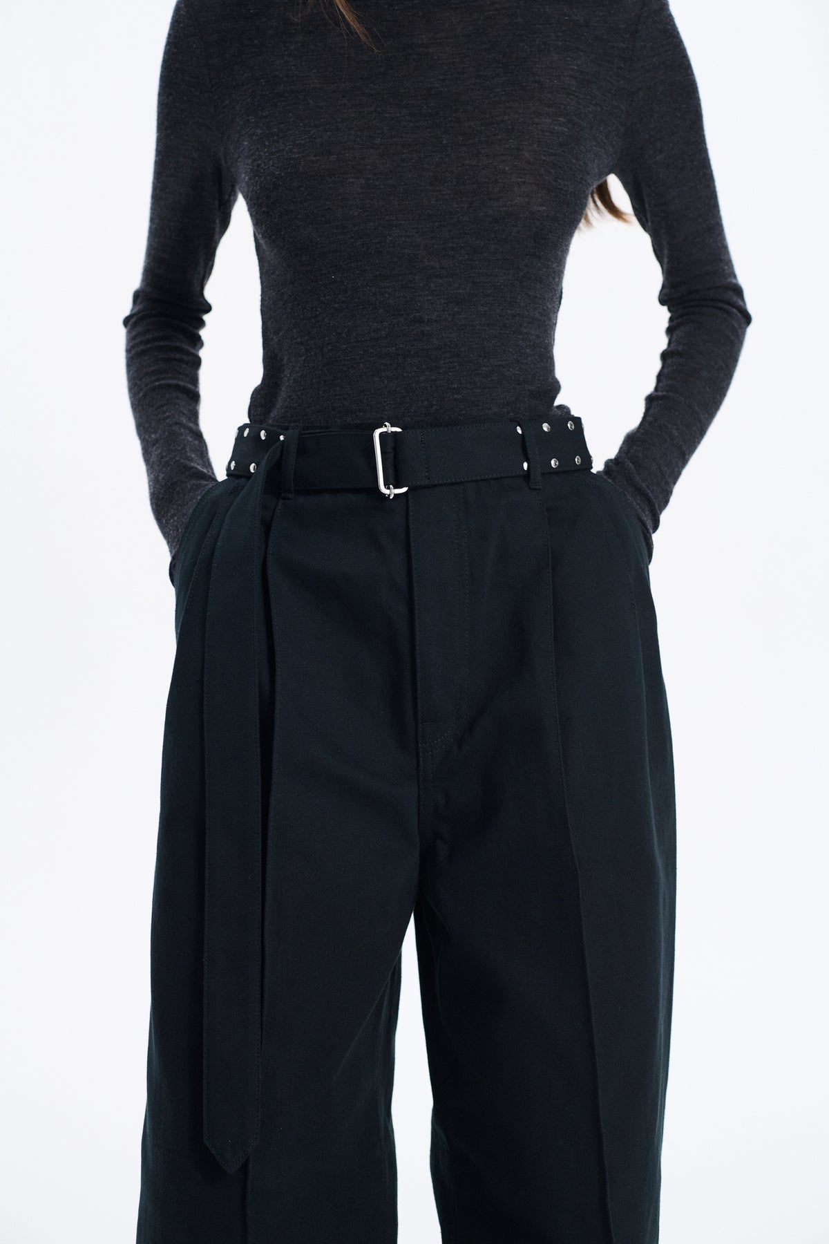 Polmood Denim Pleated Trousers